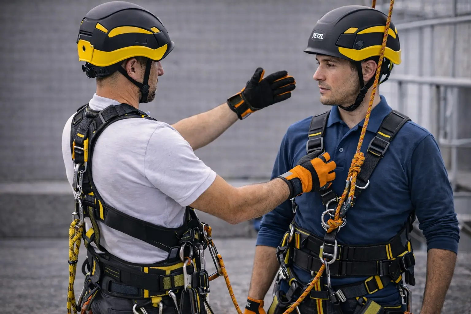 Equipo recibiendo capacitación previa a una tarea en altura